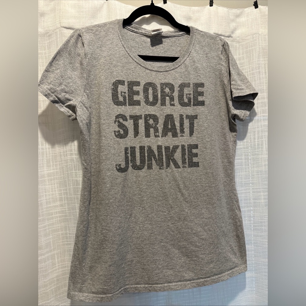 90s Country George Straight Junkie Womens T Shirt Size Large Graphic Print Gray - Picture 2 of 5